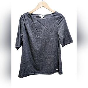 Calvin Klein Silver Black Sparkle Short Sleeve Blouse Top size L